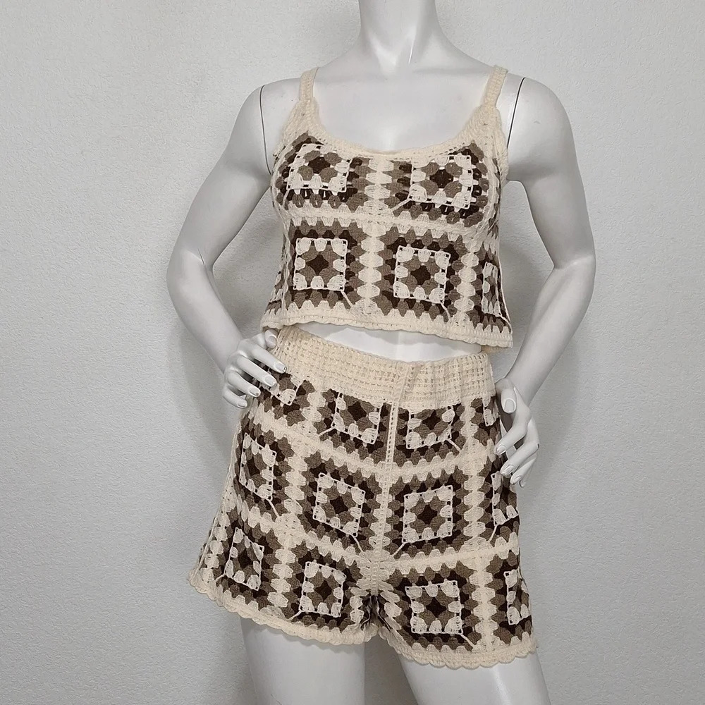 Rebellion Again Bohemian *NEW* Hipster y2k Crochet Shorts & Crop Top Set Size M